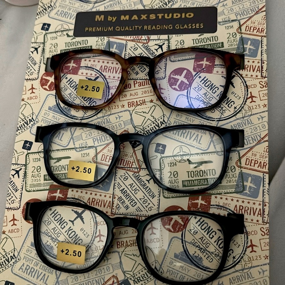 COPY - M by Max Studio 3 Pack Reading Glasses T. brown, T. Blue , Black +2.50